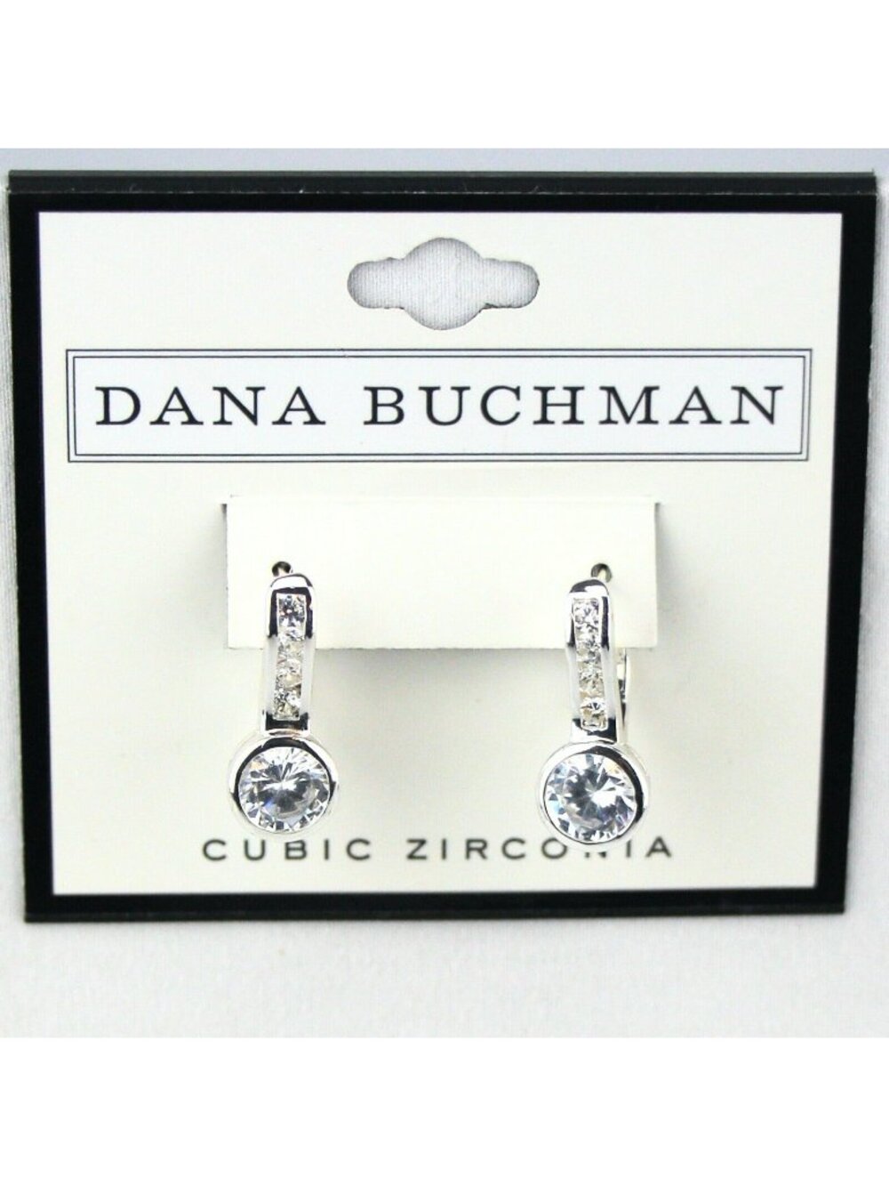Dana Buchman Earrings 3/4" Silver-Tone Cubic Zirconia Dangle #687